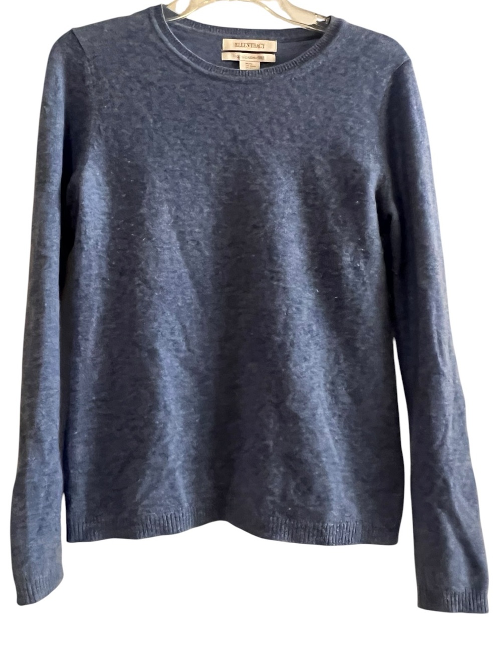 Ellen Tracy 100% Cashmere Crewneck Sweater XS Dark Heather Blue